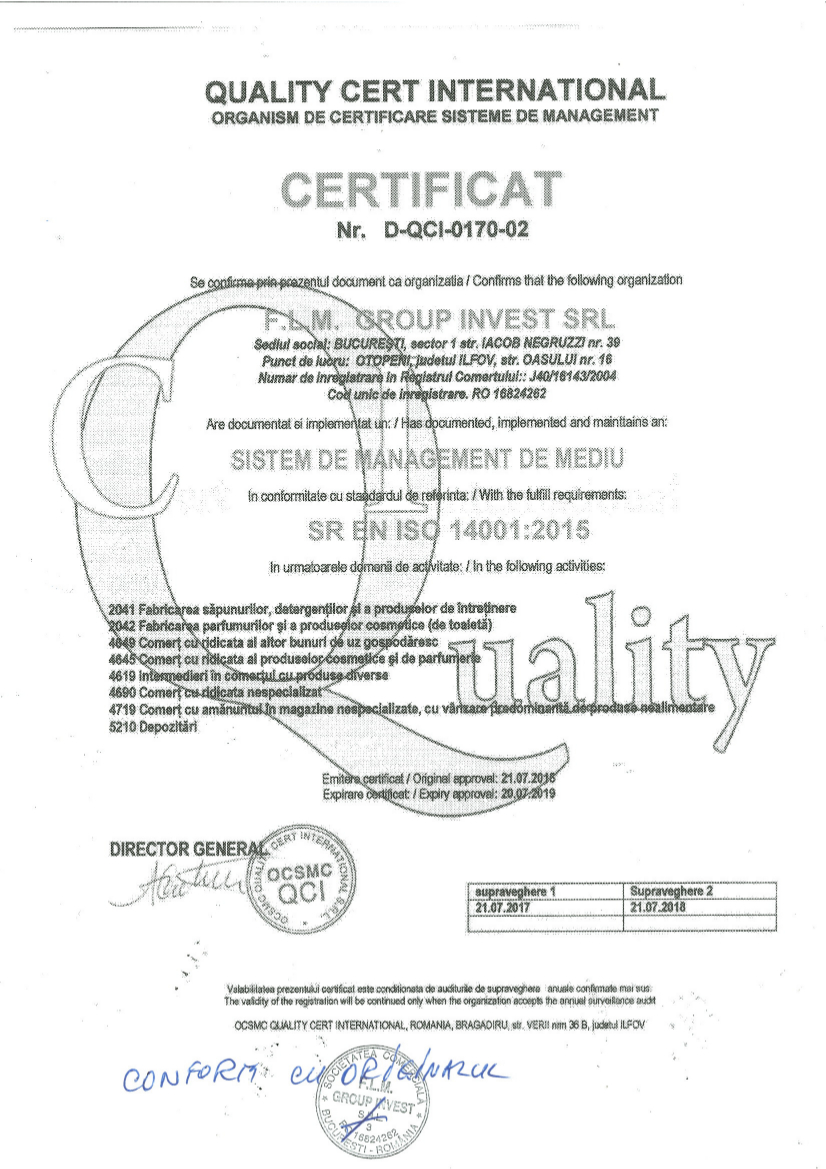 Certificat ISO 14001